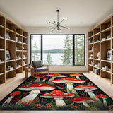 Multi-color and Patterns Whimsical Red Mushroom Forest Area Rug