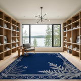 ODIKA Washable Navy Blue Ornate Winter Fern Low Pile Area Rug