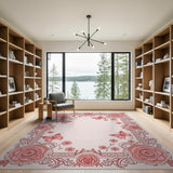 Ornate Pink Rose Butterfly Floral Area Rug