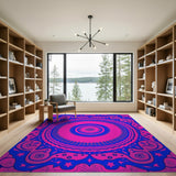 Vibrant Pink Blue Mandala Boho Area Rug