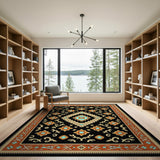 Southwestern Teal Diamond Black Area Rug