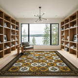 Ornate Gold Floral Tile Persian Rug