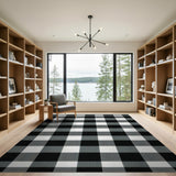 Rustic Farmhouse Black White Gingham Check Area Rug
