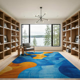 Swirling Blue Orange Abstract Wave Area Rug
