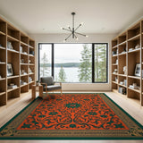 Ornate Green Orange Persian Floral Area Rug