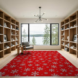 Geometric Modern Red Festive Red Snowflake Area Rug