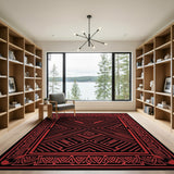 Bold Red Geometric Heritage Tribal Area Rug