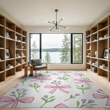 Playful Pink Bows Purple Flowers Area Rug