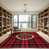 Red Black Plaid Holly Wreath Area Rug