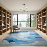 Blue and Teal Layered Blue Clouds Geometric Area Rug