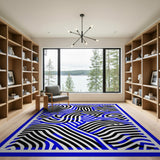 Blue Black Abstract Wavy Geometric Area Rug