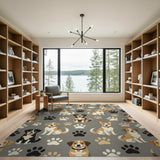 Cute Cartoon Puppies Paw Prints Area Rug