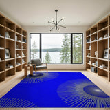 Blue Sunburst Radial Geometric Area Rug