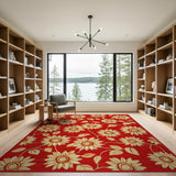 Embroidered Sunflower Red Area Rug