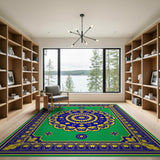 Lush Green Persian Mandala Area Rug with Navy Gold