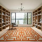 ODIKA Washable Orange Geometric Maze Area Rug - Low Pile Non-Slip Carpet