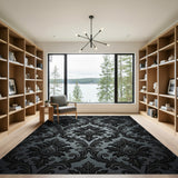 Elegant Grey Damask Floral Vintage Area Rug