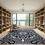 Black and White Traditional Persian Intricate Black White Mandala Area Rug