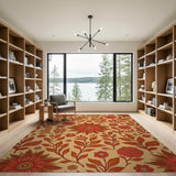 Red Sunflower Floral Area Rug