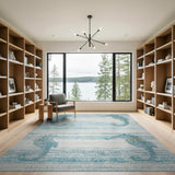 Seahorse Striped Blue Teal Area Rug