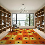 Vibrant Orange Diamond Grid Area Rug
