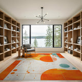 Vibrant Orange Teal Geometric Circle Area Rug