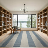 Navy Blue and Ivory Striped Coastal Area Rug