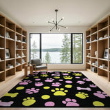 Playful Pink Yellow Dog Paws Bones Area Rug