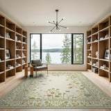 Cream Floral Vines Butterflies Vintage Rug