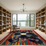 Vibrant Vinyl Records Multi-Color Geometric Rug