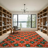 Vibrant Green Floral on Orange Area Rug