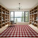 Red and White Gingham Check Area Rug