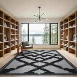 Black and White Bold Black White Geometric Lattice Area Rug