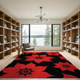 Bold Red Floral Area Rug on Black