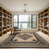 Elegant Beige Persian Area Rug with Intricate Black Motifs