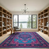 Vibrant Teal Pink Persian Medallion Rug