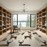 Stylized Deer Cactus Southwestern Area Rug
