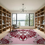 Blush Pink Maroon Snowflake Mandala Area Rug