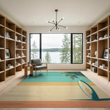 ODIKA Vintage Surf Beach Scene Washable Rug - Retro Coastal Low Pile Area Rug