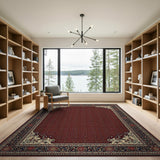 Red Traditional Persian Area Rug with Navy Borders