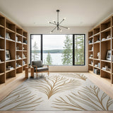 Tan Fern Frond Line Art Area Rug