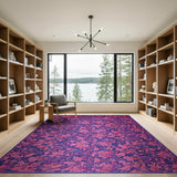 Vibrant Pink Floral on Purple Vintage Rug