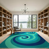 Teal Spiral Wave Abstract Area Rug