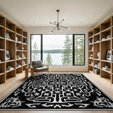 Intricate Black White Persian Floral Rug