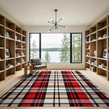 Red Black Plaid Distressed Area Rug