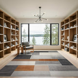 Modern Geometric Grey Area Rug with Orange Accents