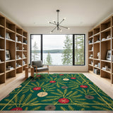 Lush Green Fern Frond Tribal Area Rug