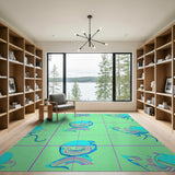 Teal Rainbow Bird Abstract Area Rug
