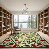 Vibrant Apples Pears Bees Fruit Orchard Area Rug
