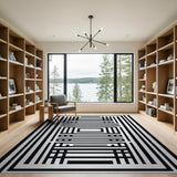 Bold Black White Geometric Line Area Rug